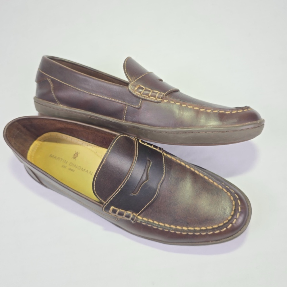 Martin Dingman "Bill" Water Buffalo Leather Penny Loafers - Brown Mens 11W - Picture 6 of 10